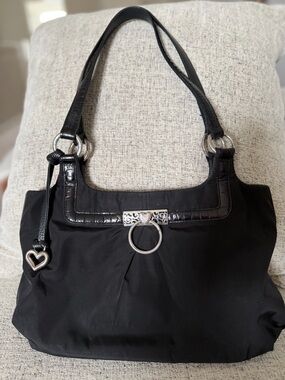 Brighton Vintage Black Nylon &Leather Shoulder Bag 11.5x10